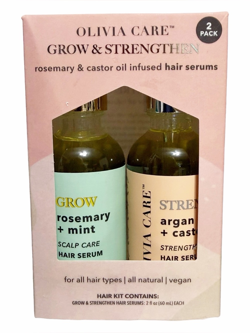 OLIVIA CARE Grow & Strength Hair Serum Kit - Rosemary & Castor Oil - New in Box